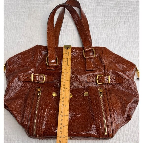 Yves Saint Laurent Vintage Downtown Patent Leather Shoulder Strap Brown Purse - Picture 13 of 14